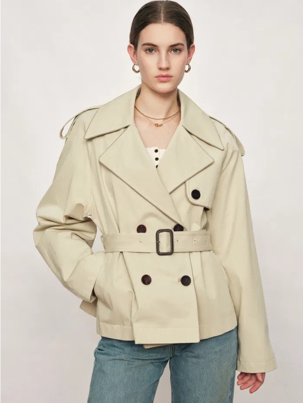 Fabrique Short Trench Coat in High-Density Cotton Twill